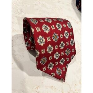 Tommy Hilfiger‎ Red Geometric Pattern Silk Necktie Elegant Menswear